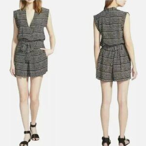 NWT Madewell 100% Silk Tidal Wave Black and White Aztec Kimono Romper, Medium